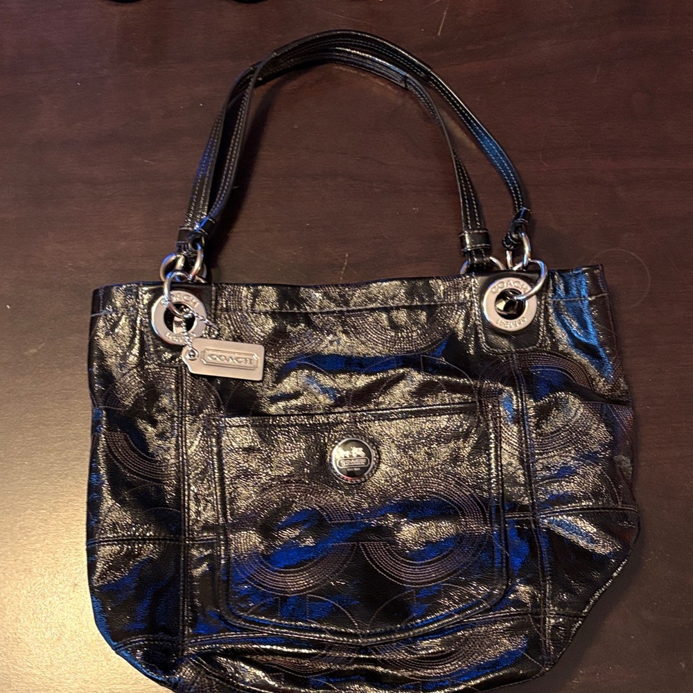 Coach Black Shiny Tote Bag